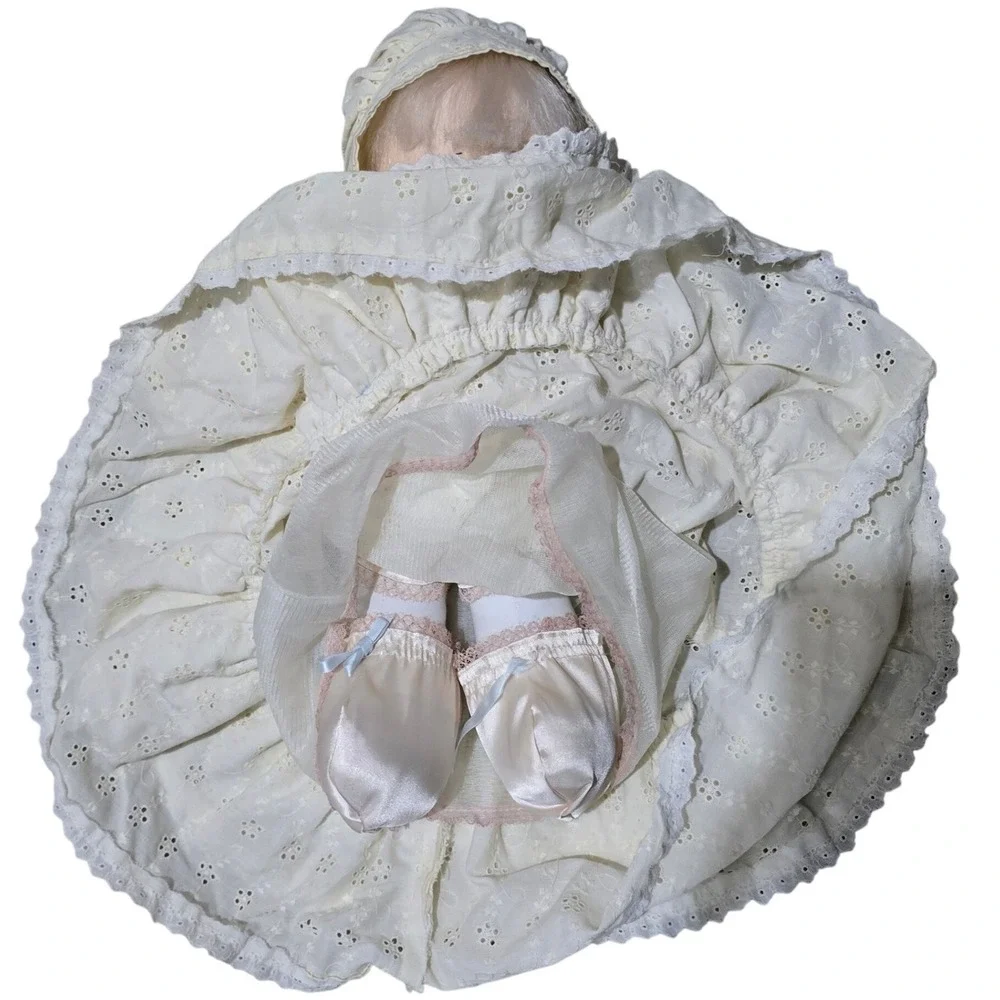 Vintage Precious Moments Jenny Soft Doll Eyelet Gown and Bonnet BLUE Christening